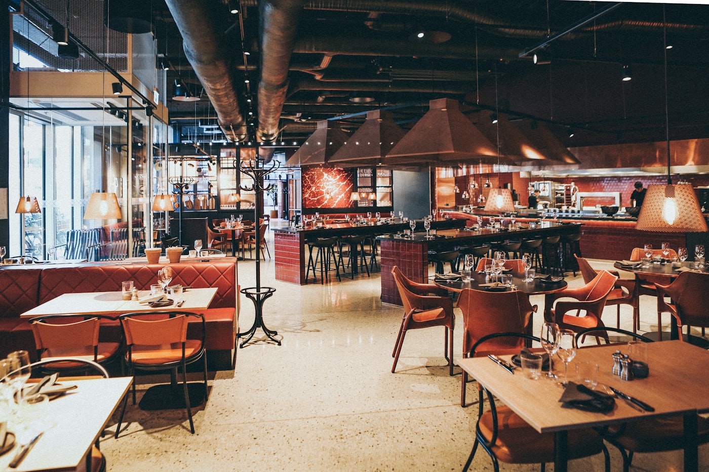 Warm independent restaurant dining room